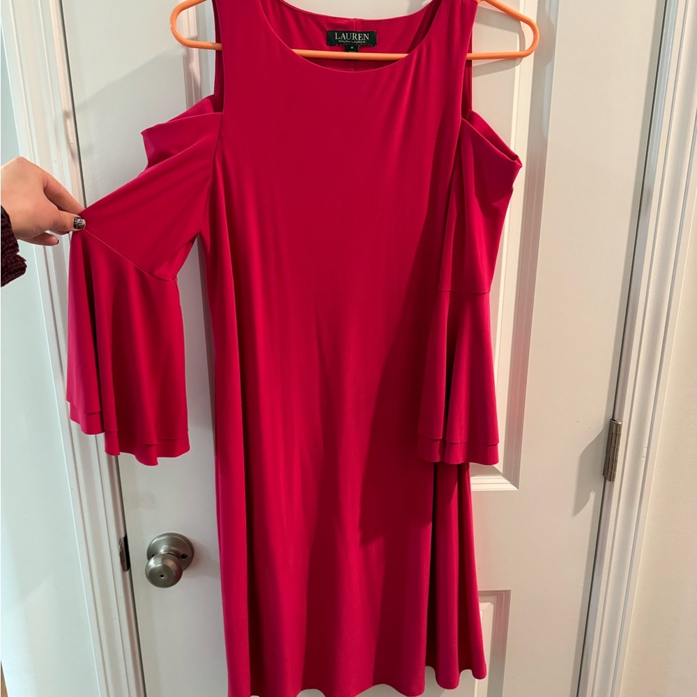 Ralph Lauren Hot Pink Dress - Open Shoulder - Long Sleeve Brand New Only Washed